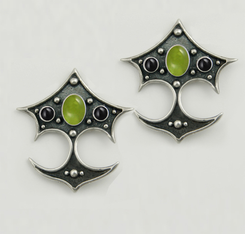 Sterling Silver Gothic Drop Dangle Earrings With Peridot And Black Onyx